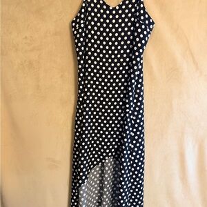 Polka Dot High-Low Slip Dress - Navy & White